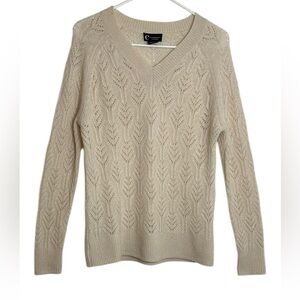 C By Bloomingdale’s Size S Cream Pointelle 100% Cashmere Sweater